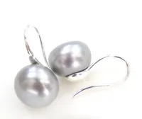 Venta caliente nuevo estilo 11-12mm Naturale genuino de plata gris perlas de agua dulce pendientes de plata esterlina