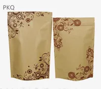 100pcs all'ingrosso piccolo sacchetto di carta kraft della borsa kraft stand up sacchetto in alluminio foglio con cerniera sacchetti di stoccaggio sacchetti di imballaggio richiudibili