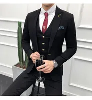 2019 3pc Costume noir Hommes Marque New Slim Fit affaires Tenue de soirée Tuxedo haute qualité de mariage robe pour hommes Costumes Costume Casual Homme