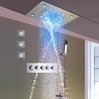 Luxury 360*500mm Led Bathroom Rain Shower Set Large Head SUS304 Waterfall Shower System Thermostatic Mixer Jets Ceiling Shower Faucets