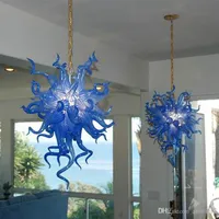 Popularny niebieski żyrandol i wiszący lekki styl długiego łańcucha ręcznie dmuchany szklany szklany amerykański żyrandol lampa salon hotel luksusowy