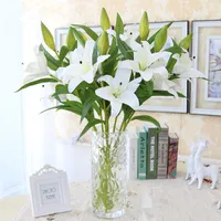 Artificial Lily Real Touch White Pink Yellow Lily Living Room Home Office Decorative Lily Wedding Bridal Flower