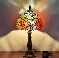 Europeisk kreativ pastoral ros bar sovrum sängbord lampa amerikansk tiffany färgad glas belysning tf001
