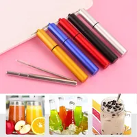 Collapsible Metal Straw Set Outdoor Portable Reusable Drinking Straw With Brush Stainless Steel Foldable Straws Bar Kitchen Tool DBC VT0616