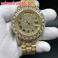 거대한 뾰족한 세트 다이아몬드 베젤 손목 시계 43MM 가득 차있는 금 케이스 자동 프롱 세트 큰 다이아몬드 시계