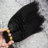 Malaysian Kinky Hands Hair 14 "20" 20 "24" Fusion Hair Extensions 200g máquina de yaki grossa feita remy i Tipo Keratin Pré-ligado cabelo humano
