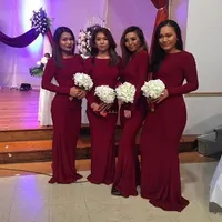 2020 Ny Burgundy Långärmad Muslim Bridmaid Klänningar Mermaid Plus Size African Party Prom Klänningar för JaiGe of Honor