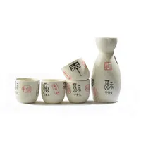 Sake japonés set para 4 cerámica botella de vinos tazas tazas de matraz chino bendición de bendición oráculo sobre regalos asiáticos blancos