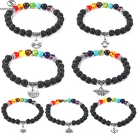 7 Chakra Healing Beaded Bracelet 8MM Lava Stone Tiger Eye Beads Bracelet For Women Men Fashion Yoga Charm Jewelry-Z