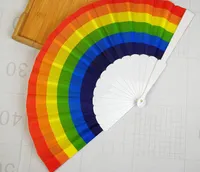 Rainbow Hand Held Folding Fan Silk Folding Hand Fan Vintage Style Rainbow Design Held Fans For Birthday Graduation Holiday