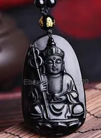 Envío Gratis de tallada de obsidiana negro naturel a mano Xuanzang Buda amuleto colgante col de perlas