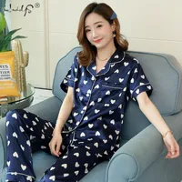 Floral Silk Pajamas Set Women Satin Sleepwear Short Sleeves Long Pants Sleep Suit Ladies Silk Pyjamas Home Clothing Nightwear CX200704