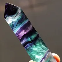 3pcs Viola Verde fluorite naturale Crystal Point Quartz Healing esagonale Pietra Bacchetta per la decorazione domestica libera