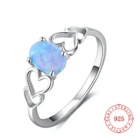 100% 925 argent sterling classique coeur forme bleu opale sonnerie de pierres précieuses femmes beaux bijoux en gros de la Saint-Valentin
