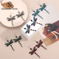 2019 Moda Dragonfly Tassel Colring Vintage Drop Dangle Kolczyki Boho Kolorowe Kryształ Rhinestone Wedding Drop Kolczyki Biżuteria