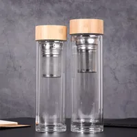 450ml di bambù coperchio bottiglie tazze d'acqua a doppia parete di vetro Tea Tumbler Con filtro e infusore carrello Water Glass GGA2633