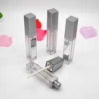 50 unids 7 ml de plata cuadrada de lápiz labial de lápiz labial de lápiz labial con luz LED Clear Cosmestic Packaging Envase contenedor con espejo
