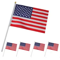 Hand Held Stick Flags On Wood Stick Polyester Usa American Flag Stars Stripes Festival Party Supplies Fast Shipping