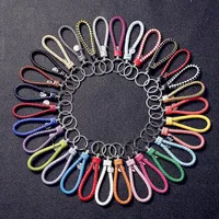30 kleur lederen gevlochten geweven sleutelhanger touw ringen fit diy cirkel hanger sleutelhangers houder auto sleutelheren sieraden accessoires in bulk jxw499