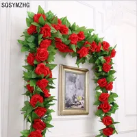 240cm / lot Silk Rosen Efeu-Rebe mit grünen Blättern für Haupthochzeits-Dekoration Gefälschte Blatt diy hängenden Garland Künstliche Blumen