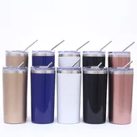 20OZ Stainless Steel Skinny Tumbler Vacuum Insulated Straight Cup Beer Coffee Mug Wine Glasses With Lids And Metal Straws Water