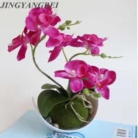 Yapay Kelebek Orkide Saksı Bitkileri Ipek Çiçek Plastik Tencere ile Moss Ev Balkon Dekorasyon Vazo Set Düğün Dekoratif