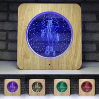 BRELONG 3d medusas Visión de madera ligero del grano de acrílico colorido de escritorio decoración luz de la noche