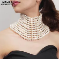 MANILAI Marke nachgemachte Perlen-Statement Ketten für Frauen Kragen Perlen-Halsketten-Hochzeitskleid wulstige Schmucksachen 2019 V191128