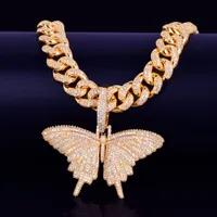 Neue Männer-Schmetterling-hängende Halskette mit 12mm Cuban Kette Tierhalsketten Rock Street Hip Hop Schmuck für Geschenk