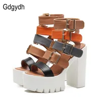 Gdgydh Women Sandals High Heels 2020 New Summer Fashion Buckle Female Gladiator Sandals Platform Shoes Woman Black Big Size 42 CX200610
