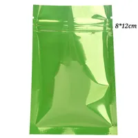 8 * 12cm 200PCs Green Glossy 3 sidor Tätning Förpackning Zipper Plastpåsar Torka matkvalitet Förpackningspåsar Kaffe och Tea Store
