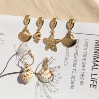 Серьги-капельки Seashell Pearl Drop Petite Starfish Cowrie Shell Conch Dangle Hoop Earrings Золотые Заполненные пляжные серьги для девочек подарок
