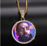 14K Custom Made Photo Round Medallions Pendant Necklace 3mm Twist Chain Silver Gold Color Zircon Men Hiphop Jewelry GB1515