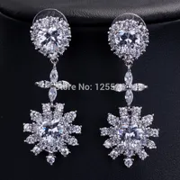 Marca de joyería de la señora 925 de plata esterlina garra conjunto blanco piedra diamante boda cuelga los pendientes regalo de envío gratis E10