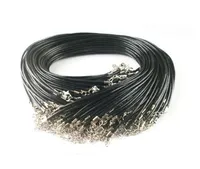 Billiga Black Wax Leather Snake Necklace Beading Cord String Halsband Rope Tråd 45cm Extender Kedja med hummerlås DIY smycken komponent