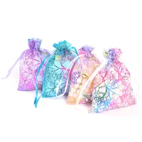 50pcs / lot Sheer Coralline Organza Jewelry Pouch 7x9cm, 9x12cm, 10x15cm, 13x18cm organza azul Branco Bag jóias embalagens Pouches Gift Bags