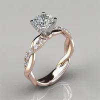 Fashion Jewel Lady&#039;s Plated 18k Rose Gold Two-tone Princess Square Diamond Ring Exquisite Engagement Ring