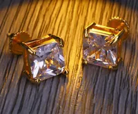 Heren hiphop oorbellen sieraden hoge kwaliteit mode hiphop schroef back vierkante goud zilver gesimuleerde diamant oorbel voor mannen