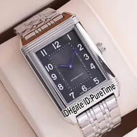 New Reverso Classic Medium Thire 2588120 Автоматические мужские часы стальные чехол черный циферблат из нержавеющей стали браслет часы PureTime E52B2