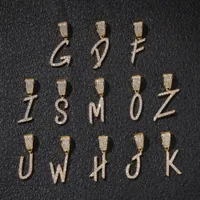 a-zブラシフォント文字のネックレスペンダント、無料の24インチロープチェーンキュービックジルコニアフルアイスアウト男性Hiphopジュエリー
