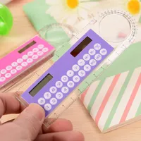 10cm Ruler Calculator Mini Creative Portable Solar Tarjeta Solar Personalidad aritmética Multifunción Calculadora Ruler Aprendizaje Papelería