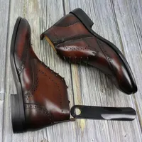 Temel Çizme Kanat Ayak Dantel Up Erkek Bilek Boots Gerçek Deri Yüksek Top Erkekler Elbise Ayakkabı Oxford Zip