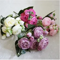 Vacker Rose Peony Konstgjorda Silk Blommor Små Bouquet Flores Hem Party Spring Bröllopsdekoration Mariage Fake Flower 10st / Lot GB45
