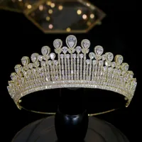 Hochwertige European Gold Brautkrone Tiara versilberte Kristall Königin Diadem Hochzeit Haarschmuck Zirkon Krone