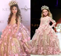 2019 Lüks Sparkly Balo Çiçek Kız Elbise Parlak El Yapımı Çiçekler Prenses Kız Pageant Elbiseler Kız Birtday Pageant Kıyafeti