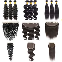 Human Virgin Hair Straight Bundles With Lace Closure Frontal Brazilian Weave Weft Body Natural Water Deep Wave Jerry Afro Kinky Curly Wet And Wavy 10A Grade