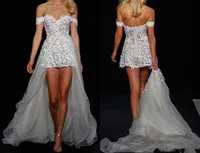 New Detachable Train Designer short wedding gown Floor Length Robe vestidos de fiesta High Low Formal bridal dress With Lace Arabic Dresses