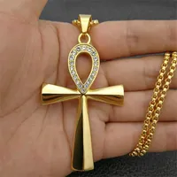 Ägypten Euro ausgereift Bling Ankh Kreuz Anhänger Halskette für Frauen und Männer Schlüssel des Lebens Edelstahl ägyptischen Schmuck Dropshipping
