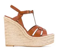 Woman New Release Tribute Espadrille Wedge Sandals T-Strap Leather Platform Wedge Espadrille Sandal Shoes