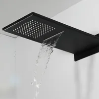 Baño de ducha montado en la pared de acero inoxidable, acabado en negro, ducha de baño en cascada, negro, al por mayor y por menor.